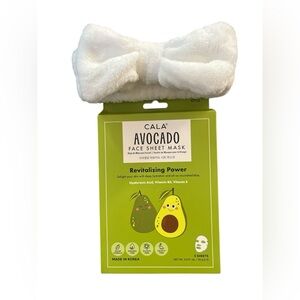 CALA Avocado Revitalizing Face Sheet Mask & White Plush Headband